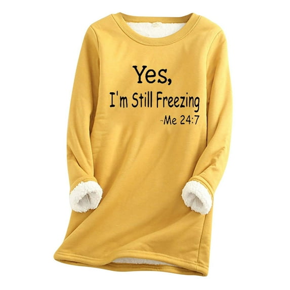 Lindreshi Long Sleeve Shirts for Women Plus Size Women's Letter Printed Round Neck Thick Wool Sweatshirt Winter Velvet Warm Underwear Top