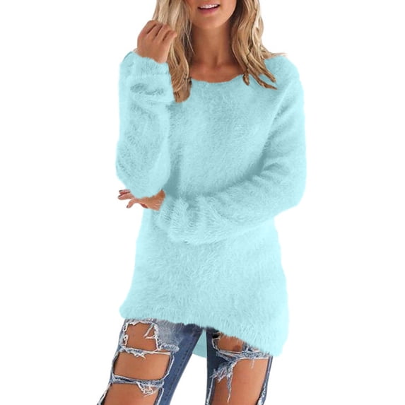Lindreshi Long Sleeve Shirts for Women Plus Size Womens Classic Solid Color Crewneck Long Sleeve All-Match Women Warm Tops