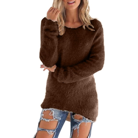 Lindreshi Long Sleeve Shirts for Women Plus Size Womens Classic Solid Color Crewneck Long Sleeve All-Match Women Warm Tops