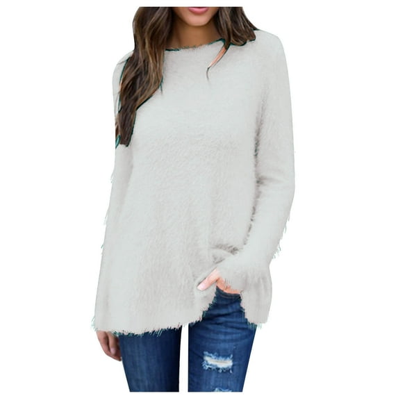 Lindreshi Long Sleeve Shirts for Women Plus Size Womens Winter New Fashion Long Sleeve Round Neck Pullover Sweater