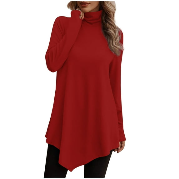 Lindreshi Long Sleeve Shirts for Women Temperament Solid Color Long Sleeved Round Neck Irregular Long Sleeved T-Shirt