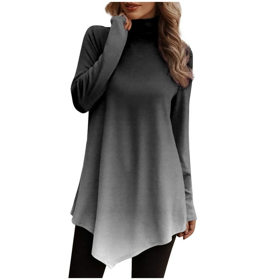 Lindreshi Long Sleeve Shirts for Women Temperament Solid Color Long Sleeved Round Neck Irregular Long Sleeved T-Shirt