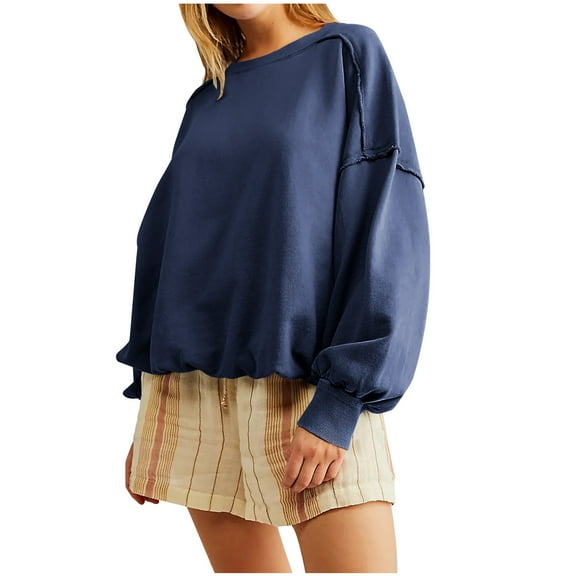 Lindreshi Long Sleeve Shirts for Women Women Fall Winter Color Circular Neck Long Sleeve Tops Pullover Blouse Sweatshirts