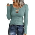 thumbnail image 1 of Lindreshi Long Sleeve Shirts for Women Women's Fashion Casual V-Neck Long Sleeve Comfortable Solid Color Tops Blouse, 1 of 6