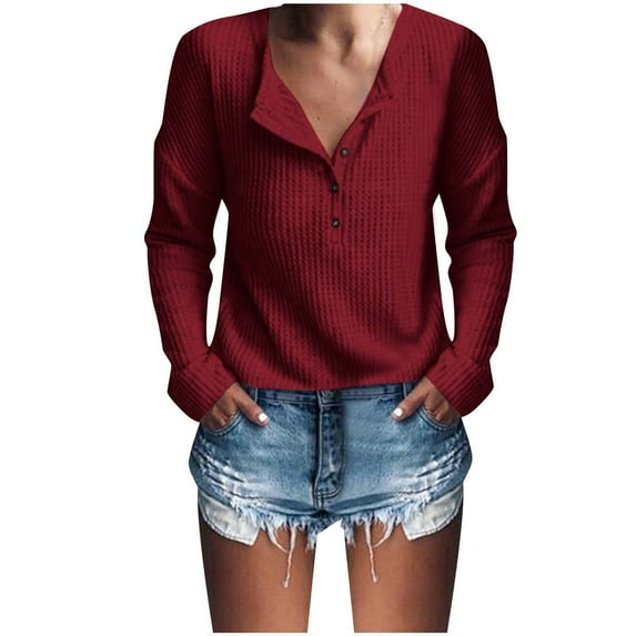 Lindreshi Long Sleeve Shirts for Women Women's Fashion Loose Women's Button V-Neck Long Sleeve Women's Top