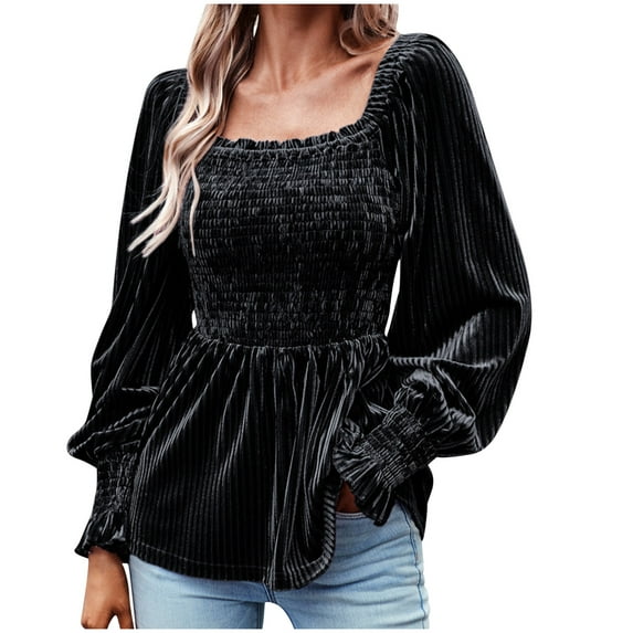 Lindreshi Long Sleeve Shirts for Women Women's Fashion Sexy Pleated Print Regular Women's Long Sleeve Round Neck Loose