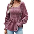 thumbnail image 1 of Lindreshi Long Sleeve Shirts for Women Women's Fashion Sexy Pleated Print Regular Women's Long Sleeve Round Neck Loose, 1 of 8