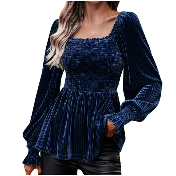 Lindreshi Long Sleeve Shirts for Women Women's Fashion Sexy Pleated Print Regular Women's Long Sleeve Round Neck Loose
