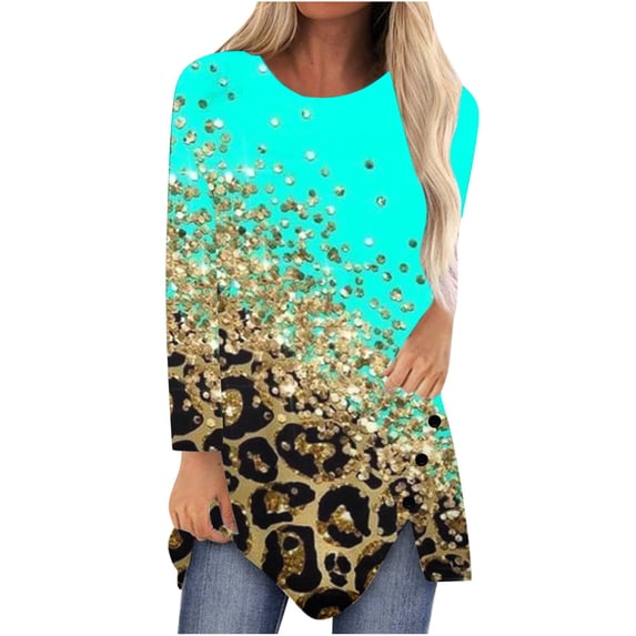 Lindreshi Long Sleeve Shirts for Women Women's Printed T-Shirt Long Sleeves Blouse Round Neck Casual Tops