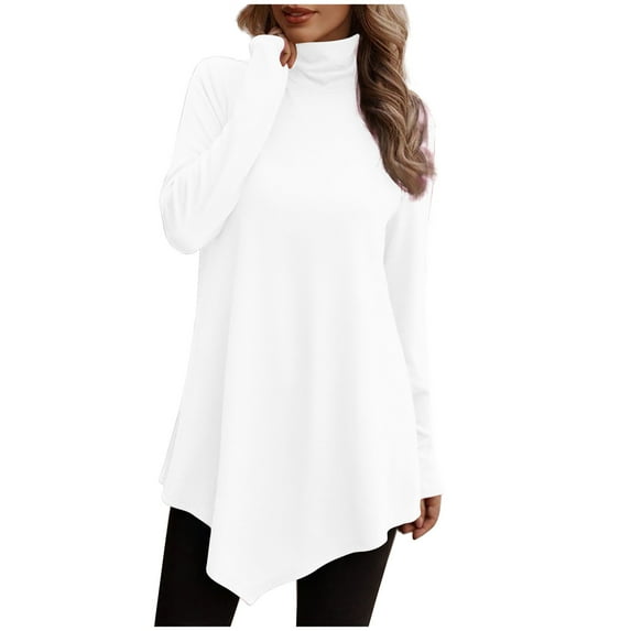 Lindreshi Long Sleeve Shirts for Women Women's Style Comfortable Round Neck Gentle Pullover Lower Hem Of A Gown Irregular Long Sleeve Top