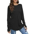 thumbnail image 1 of Lindreshi Long Sleeve Shirts for Women's Fashion Solid Round Neck Long T-Shirt Thumb Sleeve Top, 1 of 7