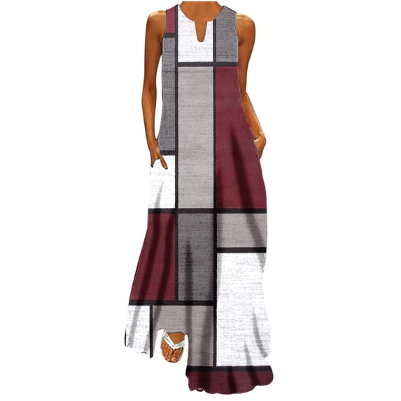 Lindreshi Maxi Dresses for Women 2024 Women Casual Loose Printed Tank Dress Beach V-neck Pocket Sundress Sleeveless Dresses