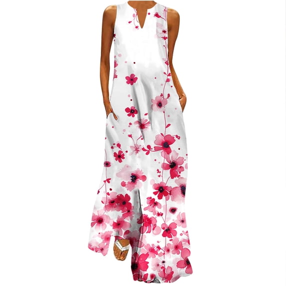 Lindreshi Maxi Dresses for Women 2024 Women's Summer Comfort Sexy Fashion Printing Sleeveless V-Neck Dress