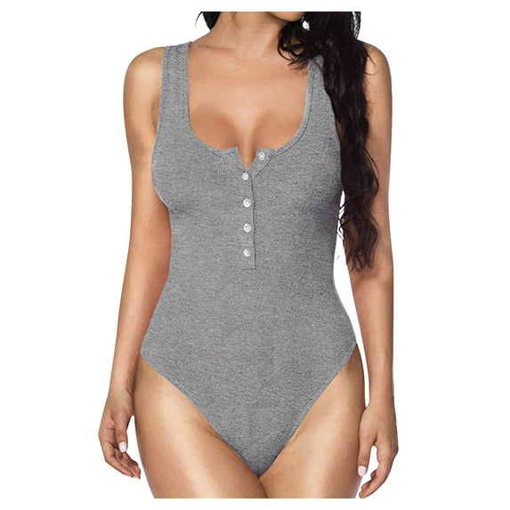 Lindreshi One Piece Swimsuits for Women Women's Summer Clothes Sleeveless Round Neck Slimming Belly Covering Rib Sleeveless Vest Buttoned Swimsuit