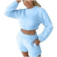 thumbnail image 1 of Lindreshi Pajama Sets for Women 2 Piece Shorts Women's Long Sleeve Solid Plush Tank Tops Set Elastic Waist Shorts, 1 of 7