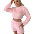 thumbnail image 1 of Lindreshi Pajama Sets for Women 2 Piece Shorts Women's Long Sleeve Solid Plush Tank Tops Set Elastic Waist Shorts, 1 of 9