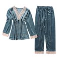 thumbnail image 1 of Lindreshi Pajamas for Women Set Long Sleeve 2pc Women Pajamas Set 2 pcs Warm Velour Lace Trim Sleepwear with Robe Soft Sleepwear, 1 of 5