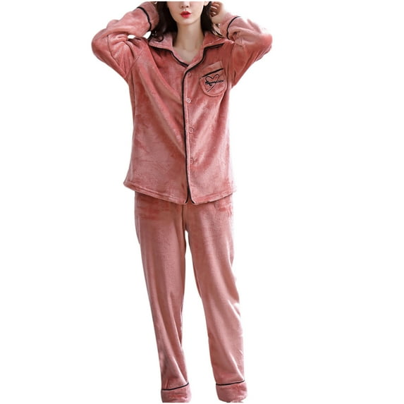 Lindreshi Pj Sets for Woman Ladies Fashion Flannel Print Pocket Long Sleeve+ Long Pants Pajama Suit