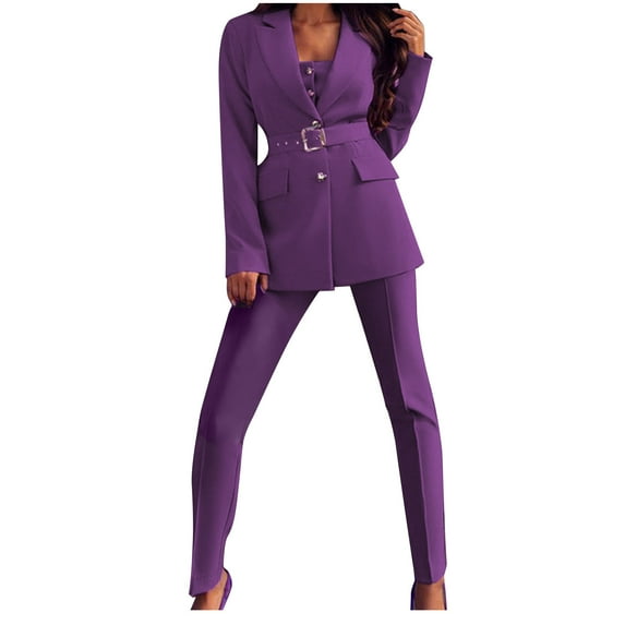 Lindreshi Pj Sets for Woman Women's Coat Color Fashion Temperament Long Sleeve Belt Suit Casual Two Piece Set