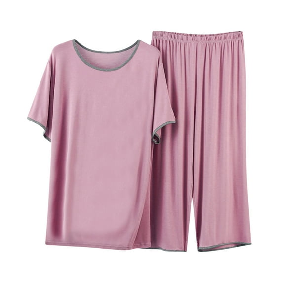 Lindreshi Pj Sets for Woman Women's Thin Pajamas Loose Casual Ice Silk Short Sleeved Capris Home Clothing Set