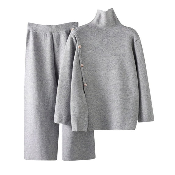 Lindreshi Pj Sets for Woman Women Winter Knit Long Sleeved Pants Shirt Casual Two Piece Suit