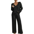 thumbnail image 1 of Lindreshi Pj Sets for Woman Women's Fashion Solid Knitted Round Neck Long Sleeve Casual Pants Set, 1 of 8