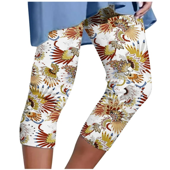 Lindreshi Plus Size Capri Leggings Clearance Womens Athletic Cropped Pants Floral Printing Casual Elastic Waist Beach Pants