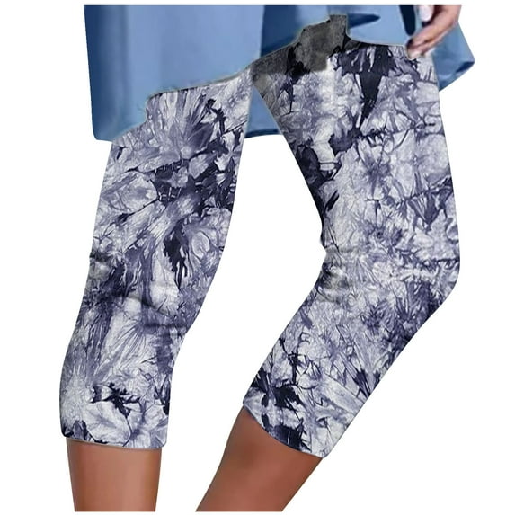Lindreshi Plus Size Capri Leggings Clearance Womens Athletic Cropped Pants Solid Color Casual Elastic Waist Beach Pants
