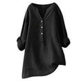 thumbnail image 1 of Lindreshi Plus Size Women's V-Neck Long Sleeve Loose Button Cotton And Linen Tunic Shirts Summer Shirts Blouse, 1 of 5
