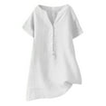 thumbnail image 1 of Lindreshi Plus Size Women's V-Neck Short Sleeve Loose Button Cotton And Linen Tunic Shirts Summer Shirts Blouse, 1 of 3