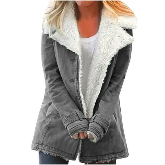 Winter Savings Clearance! Lindreshi Winter Coats for Women Clearance Medium Women Plus Size Winter Warm Composite Plush Button Lapels Jacket Outwear Coat