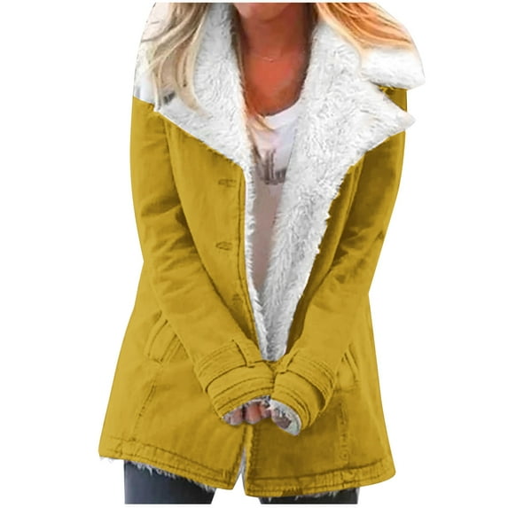 Lindreshi Plus Size Coats for Women Clearance Women Plus Size Winter Warm Composite Plush Button Lapels Jacket Outwear Coat