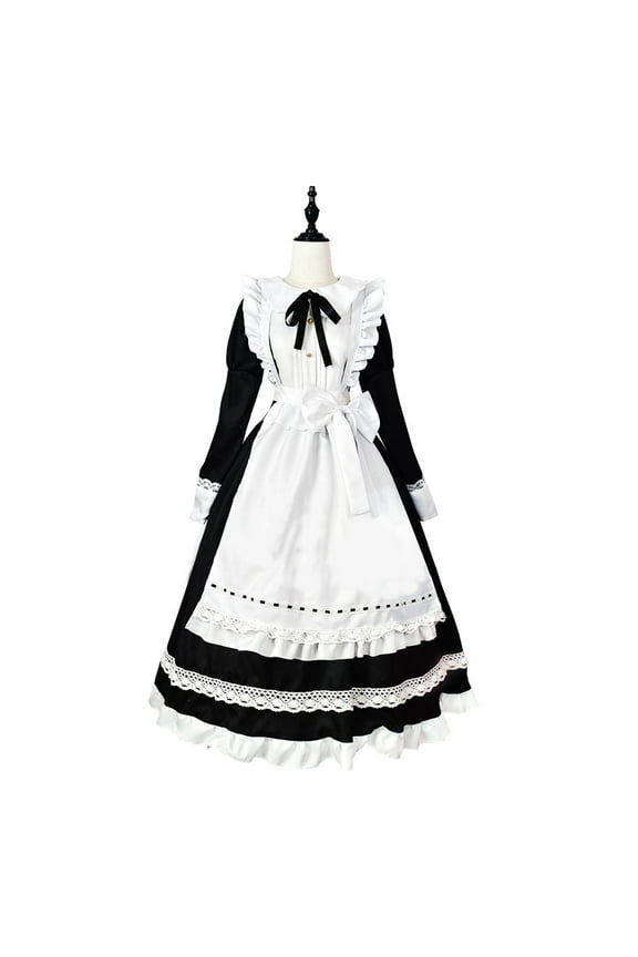 Plus Size Dresses for Women on Traditional Maid Lace Bow Short Sleeve French Maid Long Sleeve Round Neck Dress