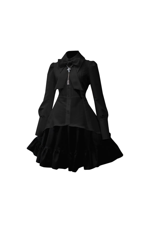 Plus Size Dresses for Women on Women Gothic Plus Size Prom Dresses Medieval Long Sleeve Round-Neck Dress
