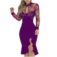 thumbnail image 1 of Lindreshi Plus Size Dresses for Women on Clearance Women Sexy Slit Ruffles Hem Floral Pattern Slimming Long Sleeve Lace Mesh Dress, 1 of 6