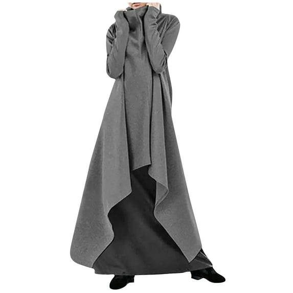 Lindreshi Plus Size Dresses for Women on Women's Loose Irregular Color Robe Sweatshirt Turtleneck Pullover Dress