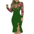 thumbnail image 1 of Lindreshi Plus Size Dresses for Women on Women Slit Ruffles Hem Floral Pattern Slimming Long Sleeve Lace Mesh Dress, 1 of 6