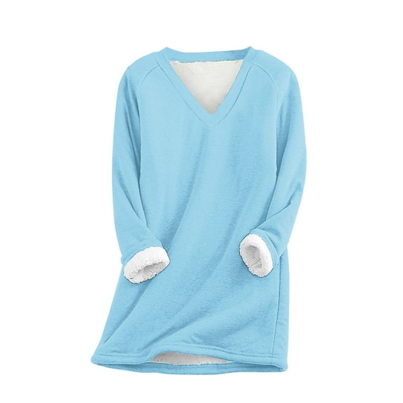 Lindreshi Plus Size Tops Long Sleeve Fashion Women's Comfortable Large Loose Raglan Top Thickened and Velvet Lamb Wool Warm Underlay