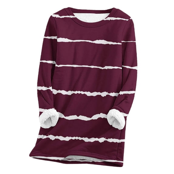 Lindreshi Plus Size Tops Long Sleeve Clearance Women's Large Loose Raglan Top Thickened and Velvet Lamb Wool Warm Underlay