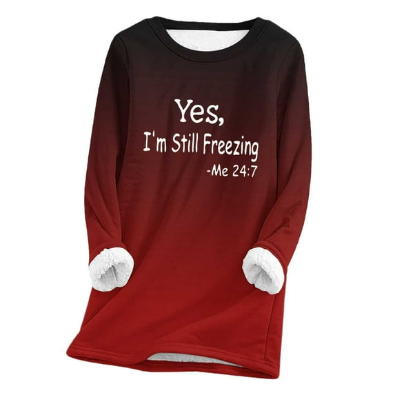 Lindreshi Plus Size Womens Clothes Women Thick Fleece Sweatshirt Long Sleeve Print Velvet Warm Round Neck Underwear Tops