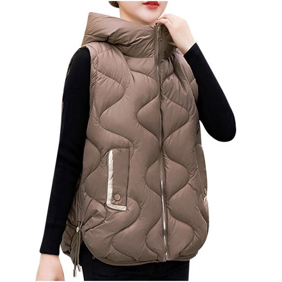 Lindreshi Puffer Vest for Women Plus Size Women's Solid Color Hooded Top with A Camisole Vest, Fashionable and Versatile Down Cotton Vest, Women's Winter