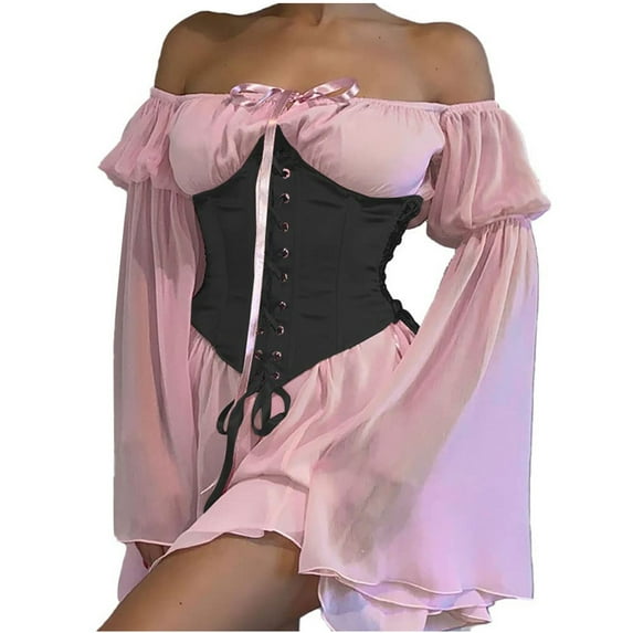 Lindreshi Renaissance Dress Women Long Sleeve Fall Fashion Women's Fashion One-Shoulder Trumpet Sleeves Ruffled Sweet Retro Vintage Style Chiffon Dress