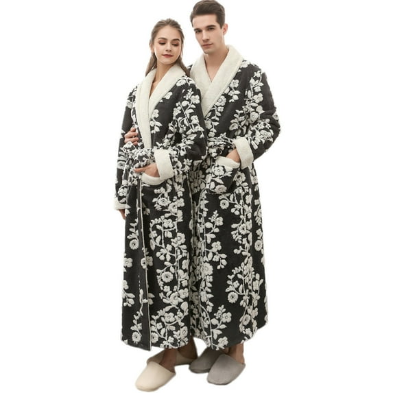 Lindreshi Robes for Women Fuzzy Unisex Winter Lengthened Coralline Plush Shawl Bathrobe Long Sleeved Robe Coat