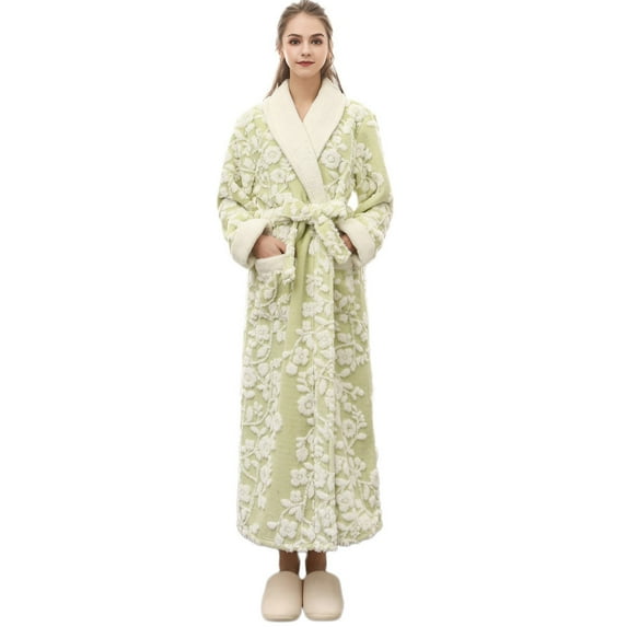 Lindreshi Robes for Women Fuzzy Unisex Winter Lengthened Coralline Plush Shawl Bathrobe Long Sleeved Robe Coat