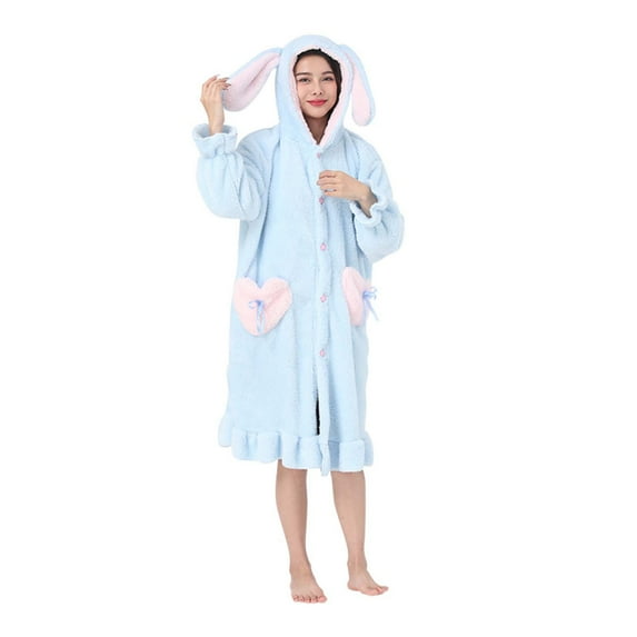 Lindreshi Robes for Women Fuzzy Women's Winter Thickened Double Faced Velvet Pajamas Household Robes