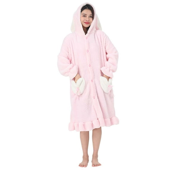 Lindreshi Robes for Women Fuzzy Women's Winter Thickened Double Faced Velvet Pajamas Household Robes