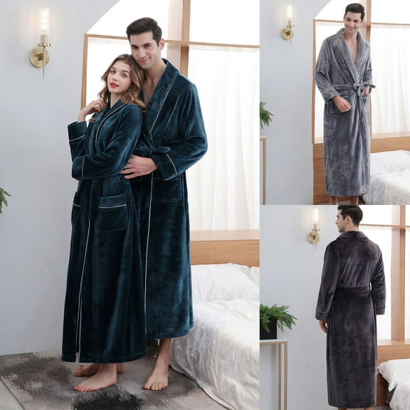 Lindreshi Robes for Women Fuzzy and Winter Thickening and Lengthening Flannel Warmth Beibei Fleece Men's and Women's Pajamas Bathrobe