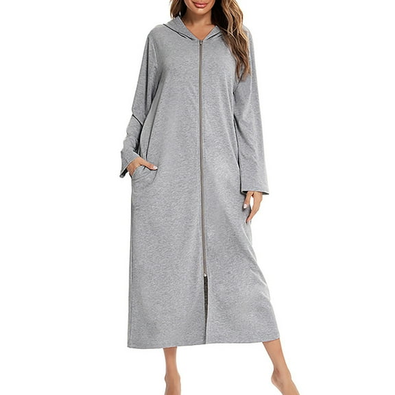 Lindreshi Robes for Women with Hood Women's Casual Winter Leng Bathrobe Home Clothes Hood Long Sleeve Dress