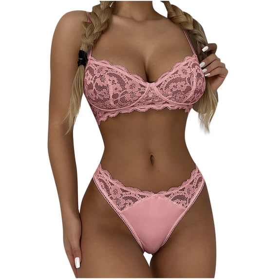 Lindreshi Sexy Lingerie for Women 2023 Women Sexy Lingerie Set Women Sexy Lace Lingerie Set Strappy Bra and Panty Set Two Piece Crotchless Lingerie