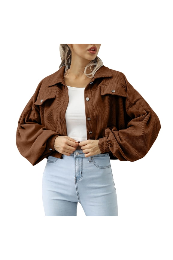 Shackets for Women 2023 with Pockets Fashion Women Comfortable Casual Put Together Button Bishop Sleeve Mock Pocket Solid Color Turndown Callor Long Sleeve Blouse Outwear